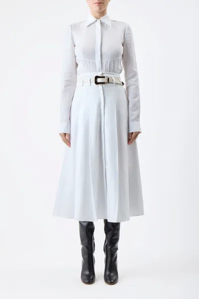 Gabriela Hearst Dugald Pleated Belted Linen Midi Skirt In White