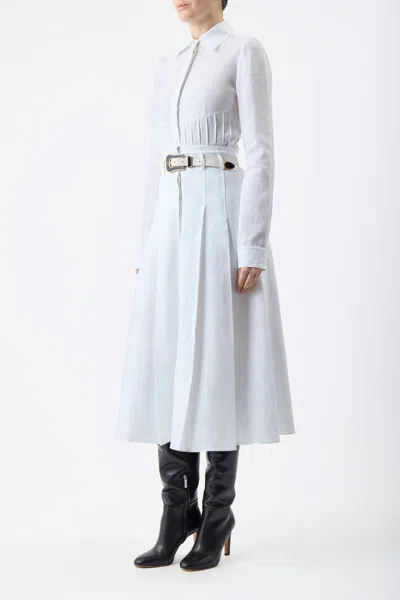 Gabriela Hearst Dugald Pleated Belted Linen Midi Skirt In White