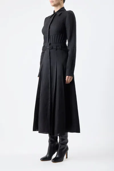 Shop Gabriela Hearst Dugald Pleated Skirt In Black Aloe Linen