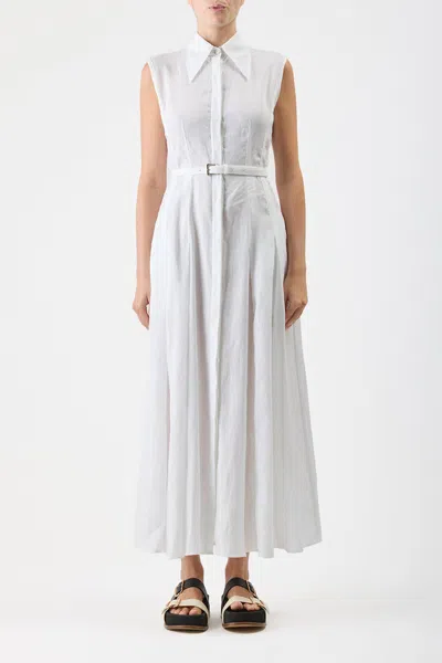 Shop Gabriela Hearst Durand Pleated Dress In White Aloe Linen