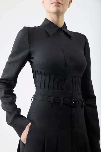 Shop Gabriela Hearst Dugald Pleated Skirt In Black Aloe Linen