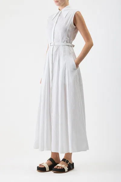 Shop Gabriela Hearst Durand Pleated Dress In White Aloe Linen