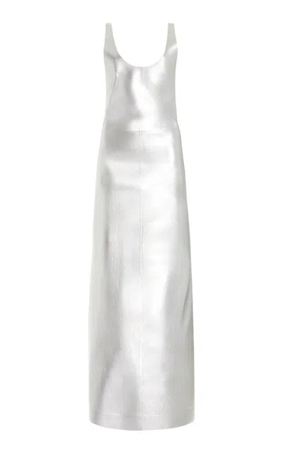 Shop Gabriela Hearst Ellson Dress In Silver Metallic Leather