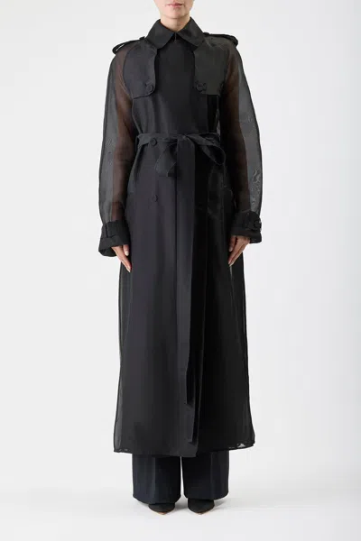 Shop Gabriela Hearst Eithne Sheer Trench Coat In Black Silk Organza