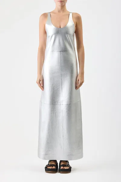 Shop Gabriela Hearst Ellson Dress In Silver Metallic Leather
