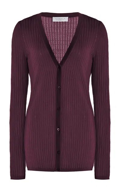 Shop Gabriela Hearst Emma Pointelle Knit Cardigan In Deep Bordeaux Cashmere Silk