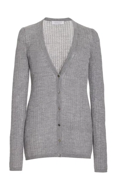 Shop Gabriela Hearst Emma Pointelle Knit Cardigan In Heather Grey Cashmere Silk