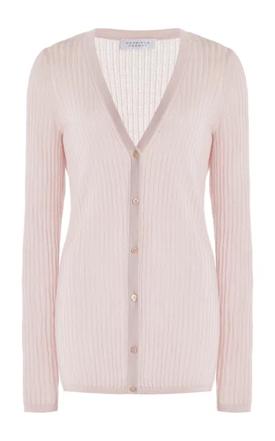 Shop Gabriela Hearst Emma Pointelle Knit Cardigan In Blush Cashmere Silk