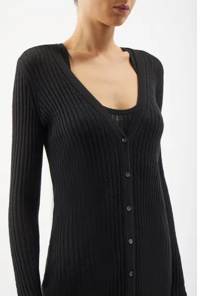 Gabriela Hearst Emma Pointelle Knit Cardigan In Black Cashmere Silk In Black