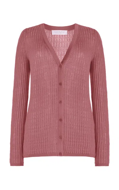 Shop Gabriela Hearst Emma Pointelle Knit Cardigan In Rose Quartz Cashmere Silk