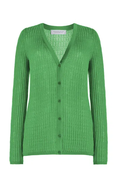 Shop Gabriela Hearst Emma Pointelle Knit Cardigan In Peridot Green Cashmere Silk