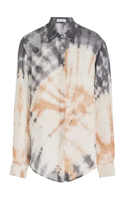 Shop Gabriela Hearst Ferrara Shirt In Camel Multi Tie Dye Cashmere Silk Gauze