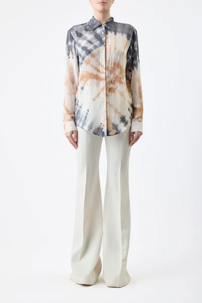 Shop Gabriela Hearst Ferrara Shirt In Camel Multi Tie Dye Cashmere Silk Gauze