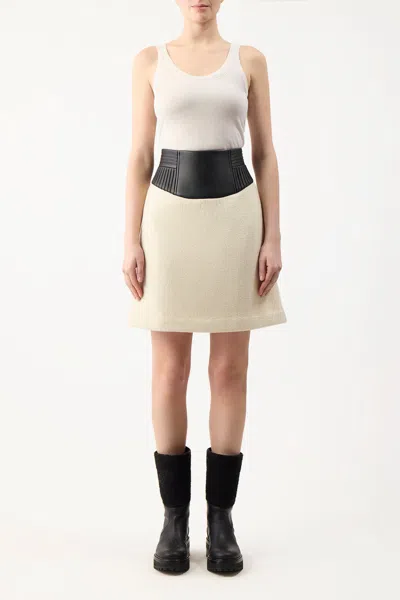 Shop Gabriela Hearst Felix Skirt In Ivory Recycled Cashmere Felt With Leather Waistband