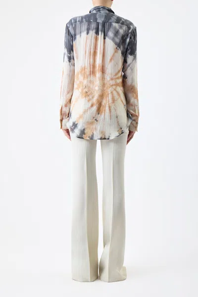 Shop Gabriela Hearst Ferrara Shirt In Camel Multi Tie Dye Cashmere Silk Gauze