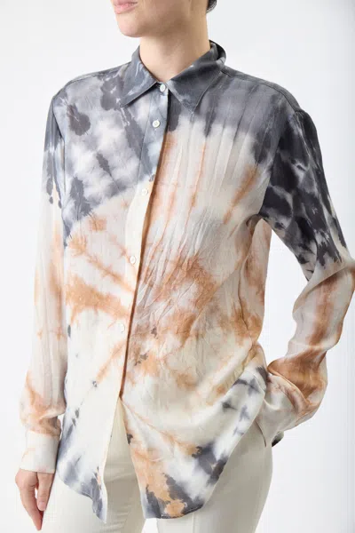 Shop Gabriela Hearst Ferrara Shirt In Camel Multi Tie Dye Cashmere Silk Gauze