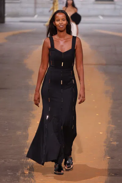 Gabriela Hearst Gail Dress In Wool With Gold Bars In Black