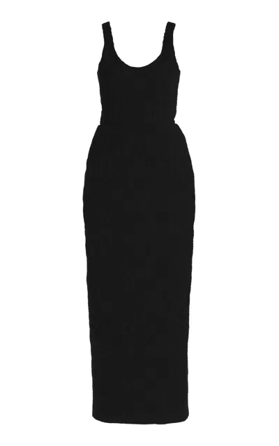 Shop Gabriela Hearst Girard Dress In Black Shirred Aloe Linen