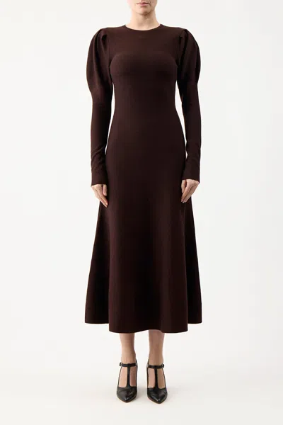 Gabriela Hearst Hannah Puff-sleeve Knitted Midi Dress In Chocolate