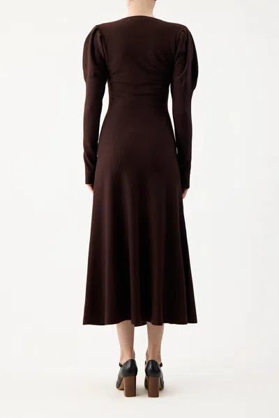 Gabriela Hearst Hannah Puff-sleeve Knitted Midi Dress In Chocolate
