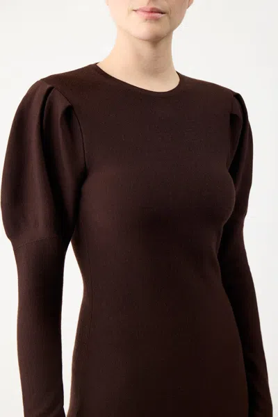 Gabriela Hearst Hannah Puff-sleeve Knitted Midi Dress In Chocolate