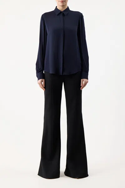 Shop Gabriela Hearst Henri Blouse In Dark Navy Silk Cashmere