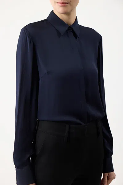 Shop Gabriela Hearst Henri Blouse In Dark Navy Silk Cashmere