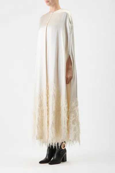 Shop Gabriela Hearst Hillman Feather Cape In Silk In Ivory