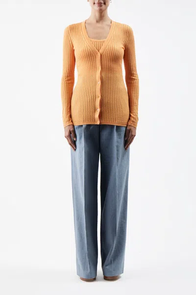 Shop Gabriela Hearst Homer Pointelle Knit Cardigan In Fluorescent Orange Cashmere Silk