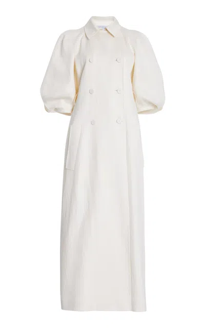 Shop Gabriela Hearst Iona Puff-sleeve Trench Coat In Ivory Linen