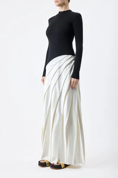 Shop Gabriela Hearst Ismay Pleated Dress In Black & Ivory Double Satin In Black/ivory
