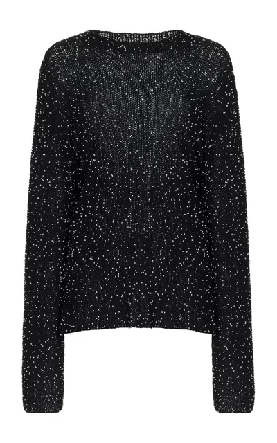 Shop Gabriela Hearst Jan Oversized Knit Sweater In Black Beaded Silk In Black/white