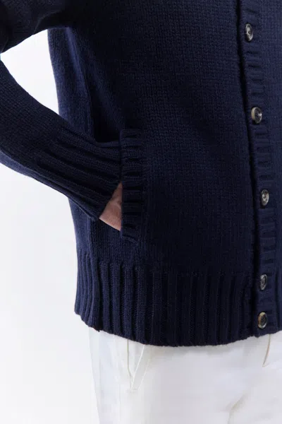 Shop Gabriela Hearst Jacobo Knit Turtleneck Cardigan In Dark Navy Piuma Cashmere