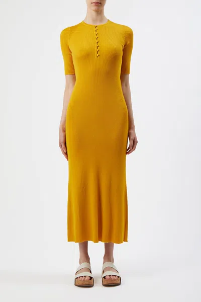 Shop Gabriela Hearst Johanna Rib Henley Dress In Silk Cashmere In Yellow