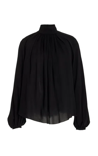 Shop Gabriela Hearst Kiian Pleated Top In Black Silk Georgette Twill