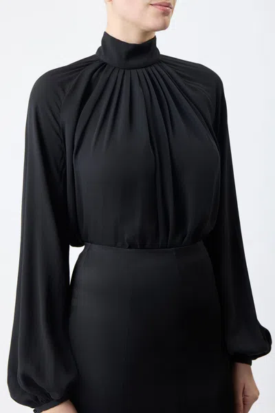 Shop Gabriela Hearst Kiian Pleated Top In Black Silk Georgette Twill