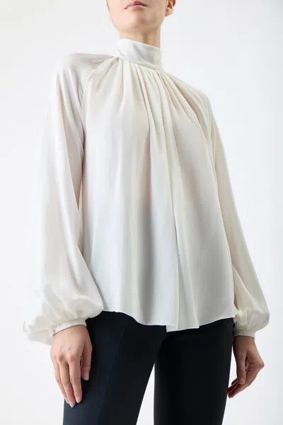 Shop Gabriela Hearst Kiian Pleated Top In Ivory Silk Georgette Twill