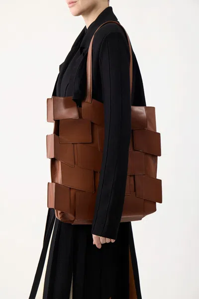 Gabriela Hearst Lacquered Tote Bag In Cognac Patchwork Leather In Cognac