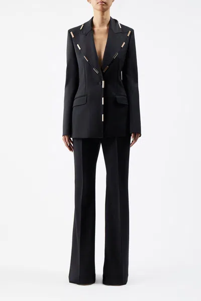 Shop Gabriela Hearst Leiva Blazer In Black Sportswear Wool With Gold Bars