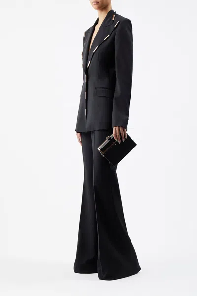 Shop Gabriela Hearst Leiva Blazer In Black Sportswear Wool With Gold Bars