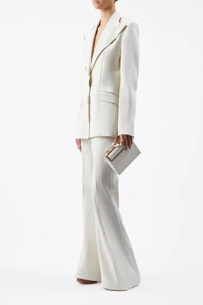 Shop Gabriela Hearst Leiva Blazer In Ivory Sportswear Wool With Gold Bars
