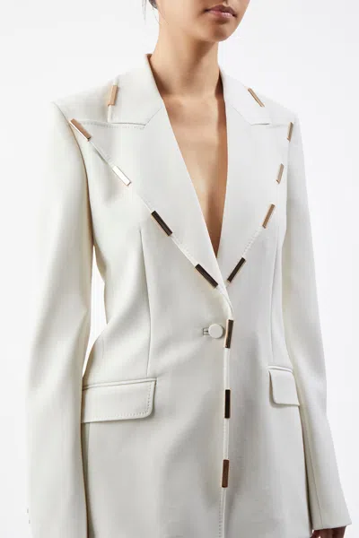 Shop Gabriela Hearst Leiva Blazer In Ivory Sportswear Wool With Gold Bars