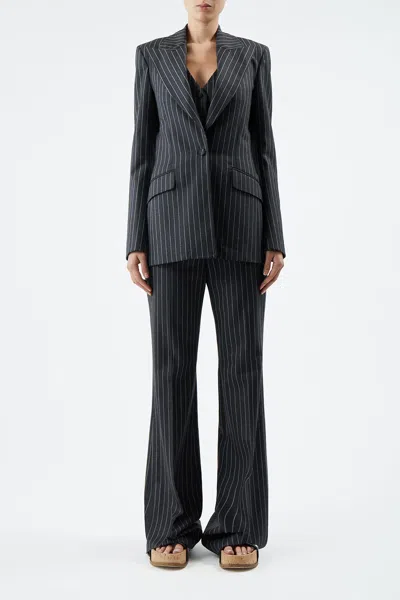 Shop Gabriela Hearst Leiva Blazer In Grey Pinstripe Wool
