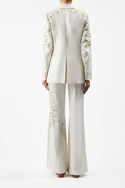 Shop Gabriela Hearst Leiva Embroidered Blazer In Ivory Linen