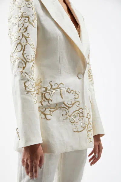 Shop Gabriela Hearst Leiva Embroidered Blazer In Ivory Linen