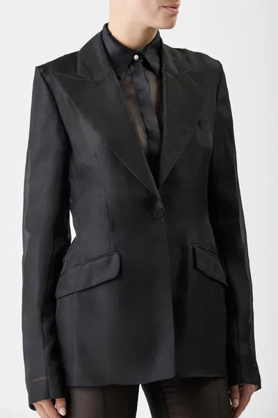 Shop Gabriela Hearst Leiva Sheer Blazer In Black Silk Organza