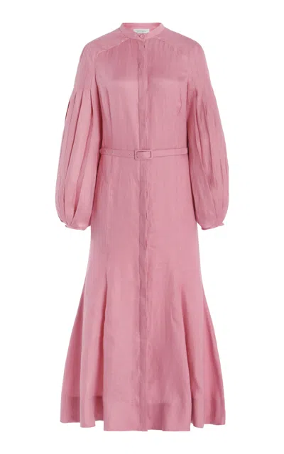 Shop Gabriela Hearst Lydia Dress With Slip In Rose Quartz Linen