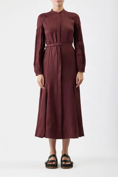 Gabriela Hearst Lydia Dress With Slip In Deep Bordeaux Linen In Deep Bordeaux