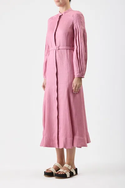 Shop Gabriela Hearst Lydia Dress With Slip In Rose Quartz Linen