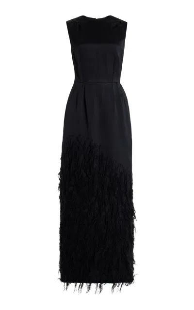 Shop Gabriela Hearst Maslow Feather Dress In Black Silk Satin